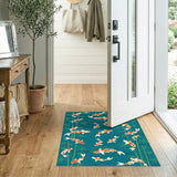 Koi Fish Bamboo Teal Washable Area Rug