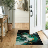 Emerald Gold Fluid Abstract Area Rug