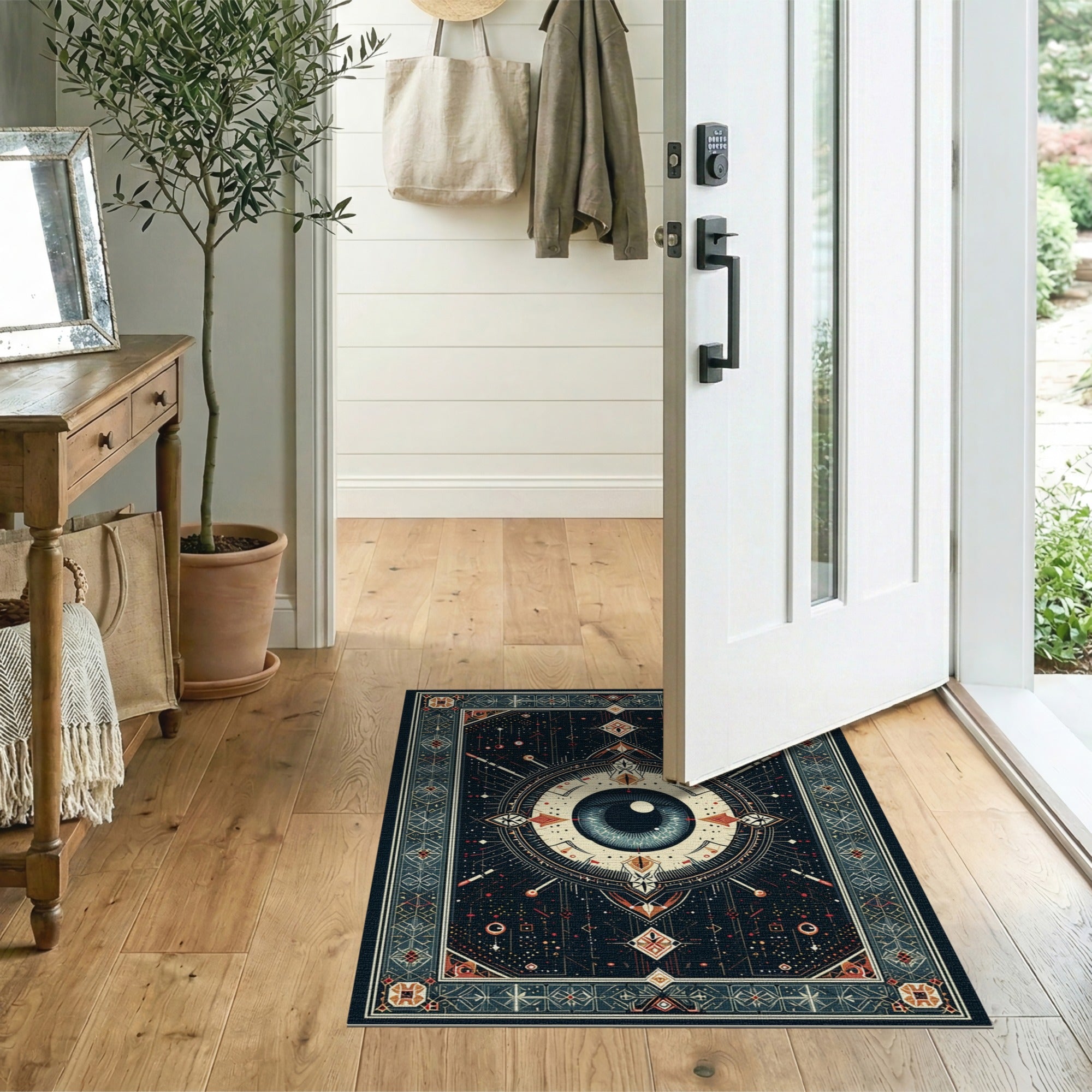 ODIKA Washable Mystical Eye Celestial Area Rug - Low Pile Non-Slip Geometric Art Rug