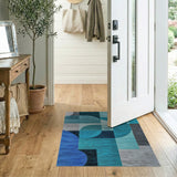 Abstract Teal Blue Geometric Area Rug
