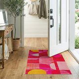 Vibrant Pink Yellow Geometric Abstract Rug