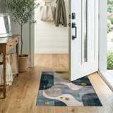 Blue and Teal Teal Gold Geometric Abstract Area Rug
