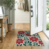 Red Poinsettia Floral Multi-color and Patterns Area Rug