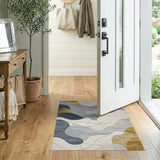 Abstract Blue Wave Gold Accent Area Rug