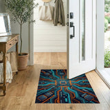 Neon Circuit Blue Teal Washable Area Rug