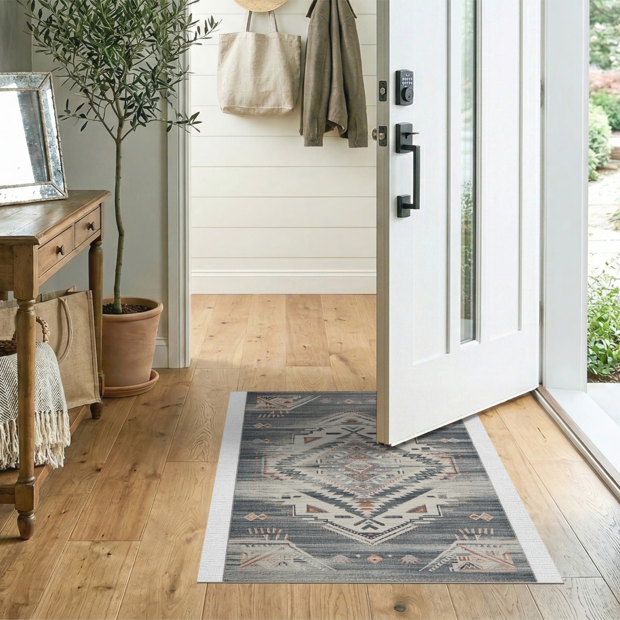 Grey Southwestern Geometric Area Rug