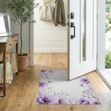Purple Peony Floral Vine Border Rug