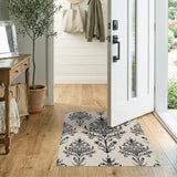 Black and White Vintage Black Damask Floral Area Rug