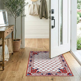 Red Trellis Persian Area Rug with Blue Floral Borders
