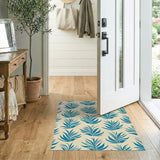 Teal Stylized Leaf Area Rug