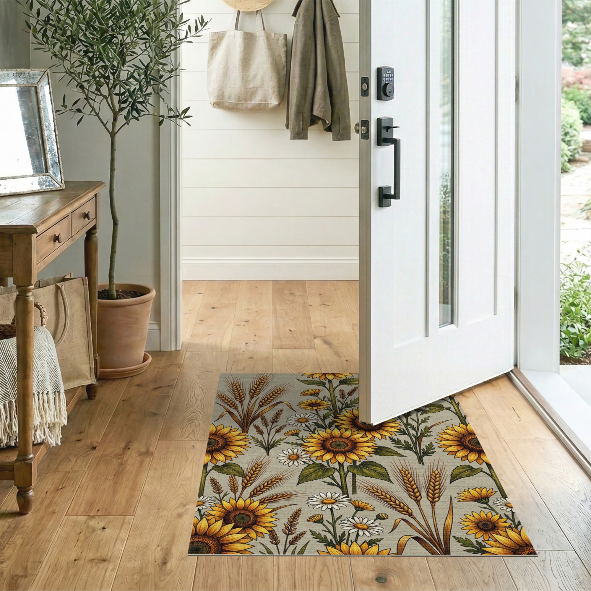 Vintage Sunflower Daisy Wheat Floral Rug