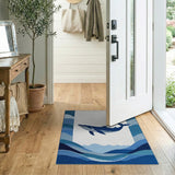 Leaping Blue Whale Ocean Waves Area Rug
