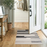 Beige and Neutral Modern Beige Grey Geometric Stripe Rug