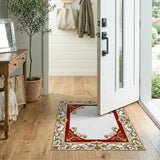 Ornate Red Gold Floral Baroque Border Rug