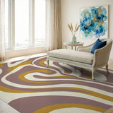 Abstract Swirl Purple and Gold Area Rug