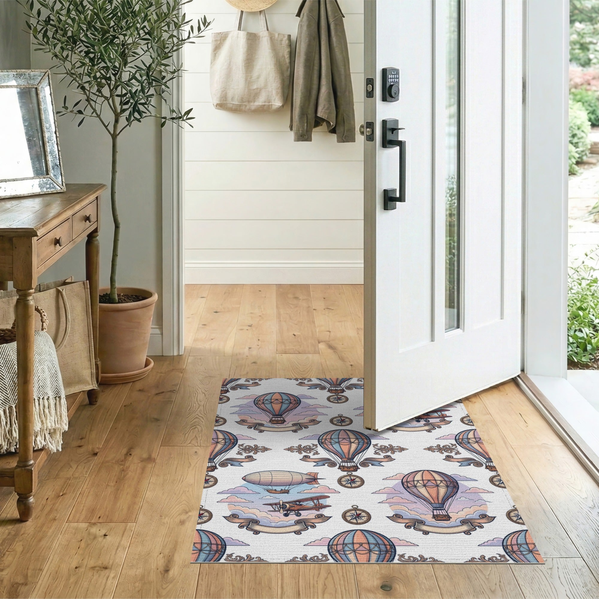 Vintage Aviation Hot Air Balloon Area Rug