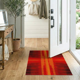 Bold Red Orange Geometric Grid Area Rug