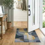 Abstract Navy Gold Fluid Geometric Area Rug