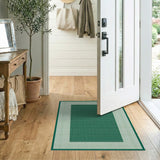 Green Geometric Grid Border Area Rug