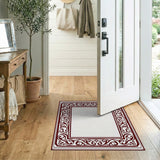 Ornate Red Scroll Border Area Rug