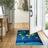 Pixelated World Map Navy Blue Area Rug