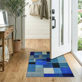 Blue and Teal Blue Geometric Abstract Area Rug