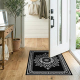 Traditional Persian Black and White Black White Mandala Persian Area Rug