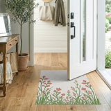 Coral Pink Floral Meadow Area Rug