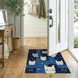 Kawaii Cats Stars Navy Blue Area Rug
