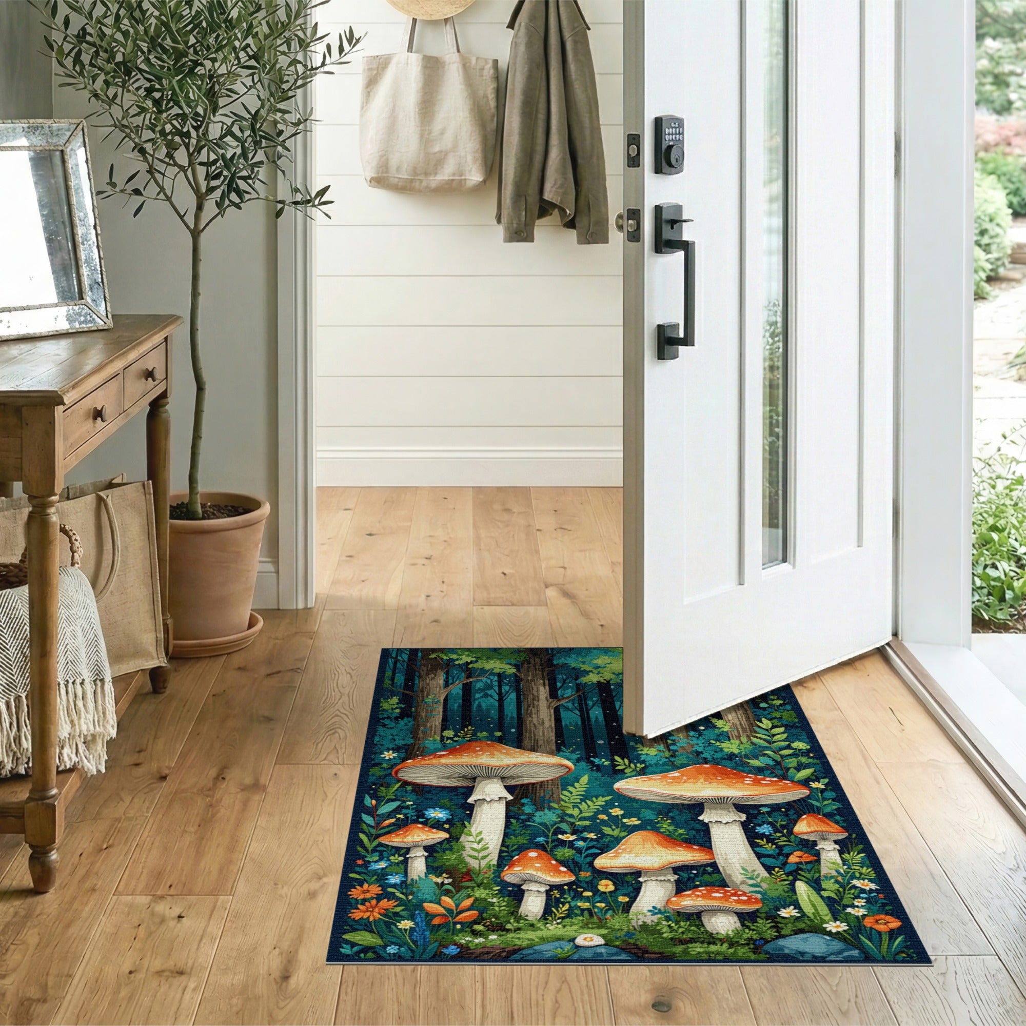 Floral Vintage Multi-color and Patterns Enchanted Mushroom Forest Area Rug