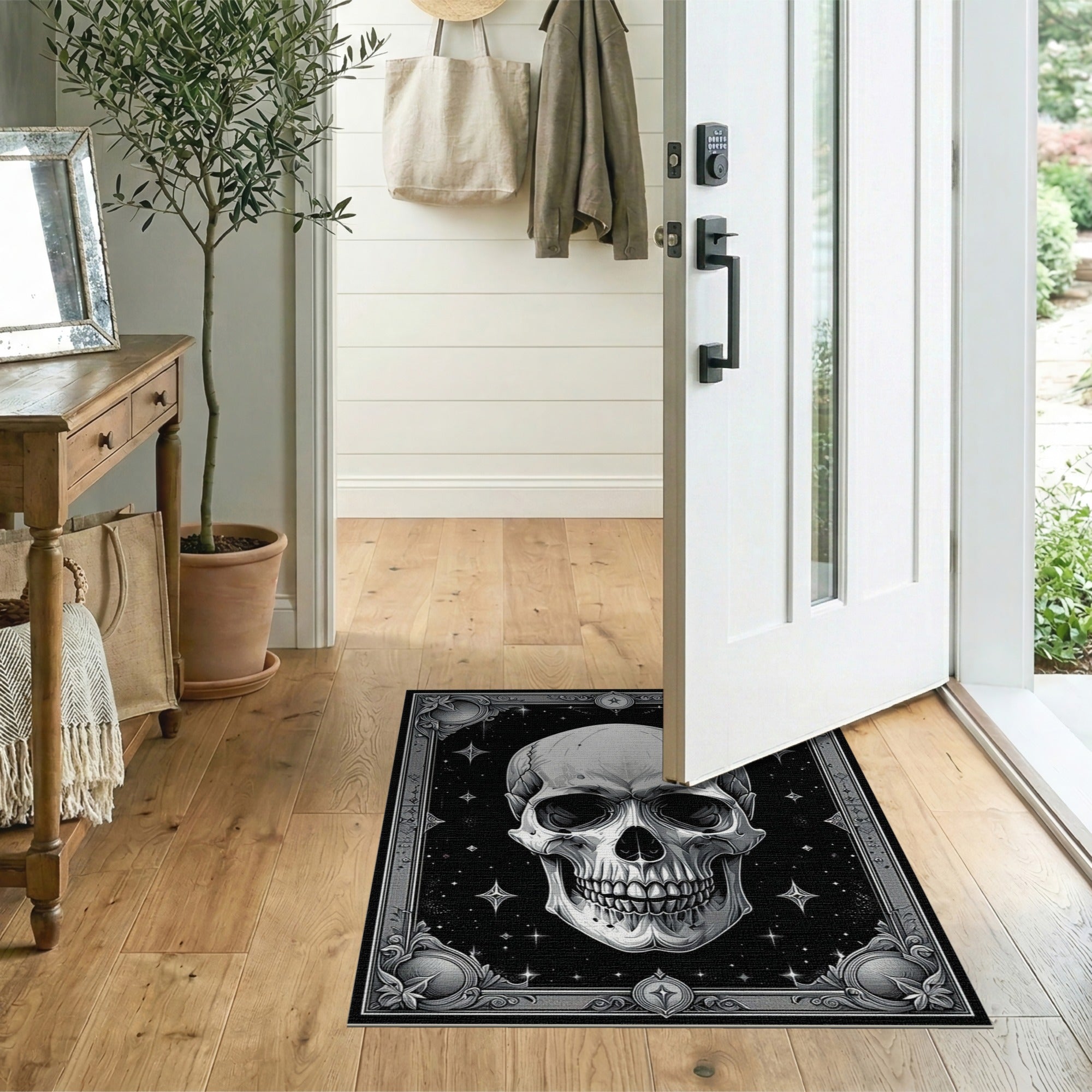 Ornate Gothic Skull Starry Night Rug