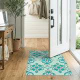 Blue and Teal Teal Ornate Persian Damask Area Rug