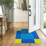 Blue Yellow Geometric Grid Area Rug