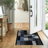 Blue and Teal Modern Geometric Patchwork Area Rug in Grey Blue