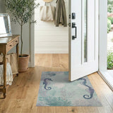 Teal Seahorse Coral Reef Area Rug