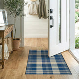 Classic Navy Blue Plaid Area Rug
