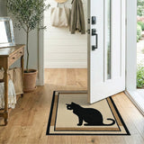 Black Cat Silhouette Framed Beige Area Rug