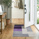 Purple Purple Grey Geometric Block Area Rug