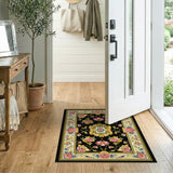 Black Persian Floral Area Rug with Pink Peonies Gold