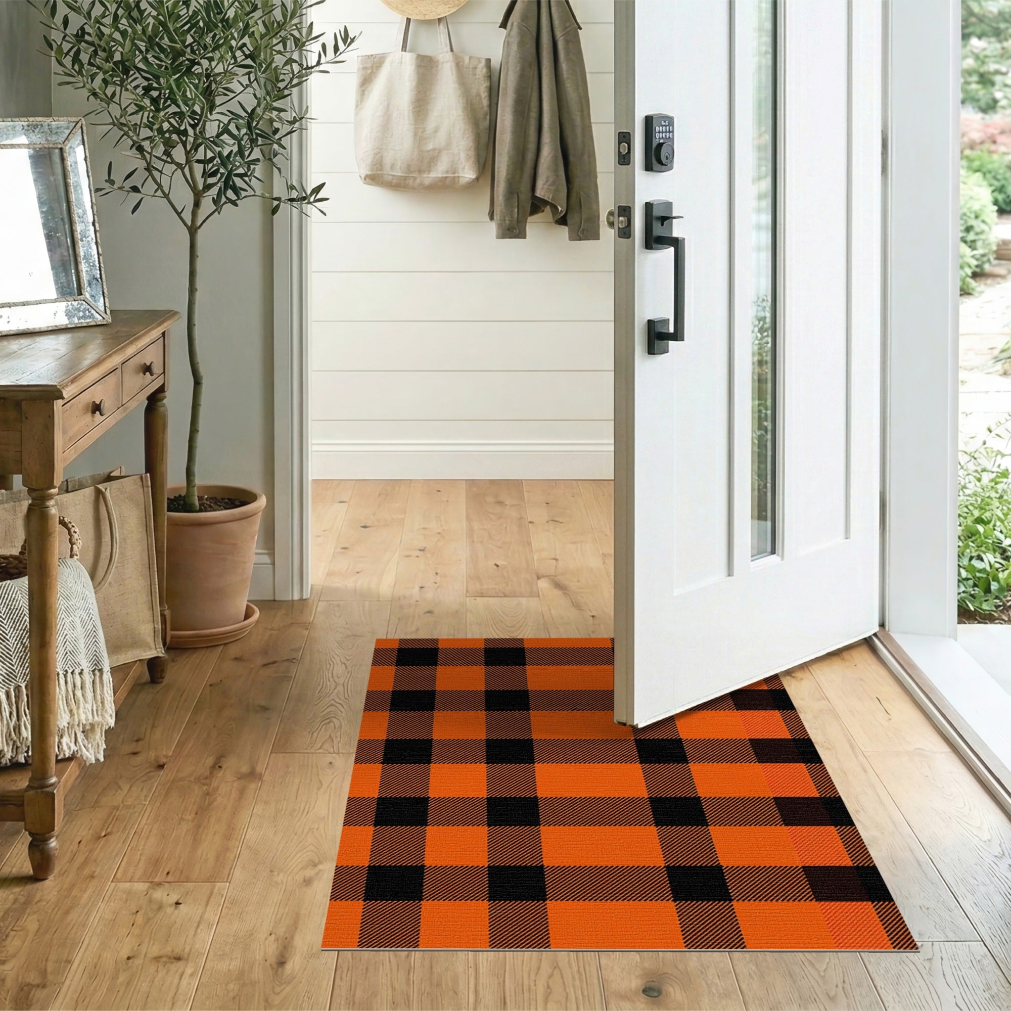 Bold Orange Buffalo Plaid Area Rug