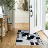 Vinyl Record Geometric Black White Area Rug