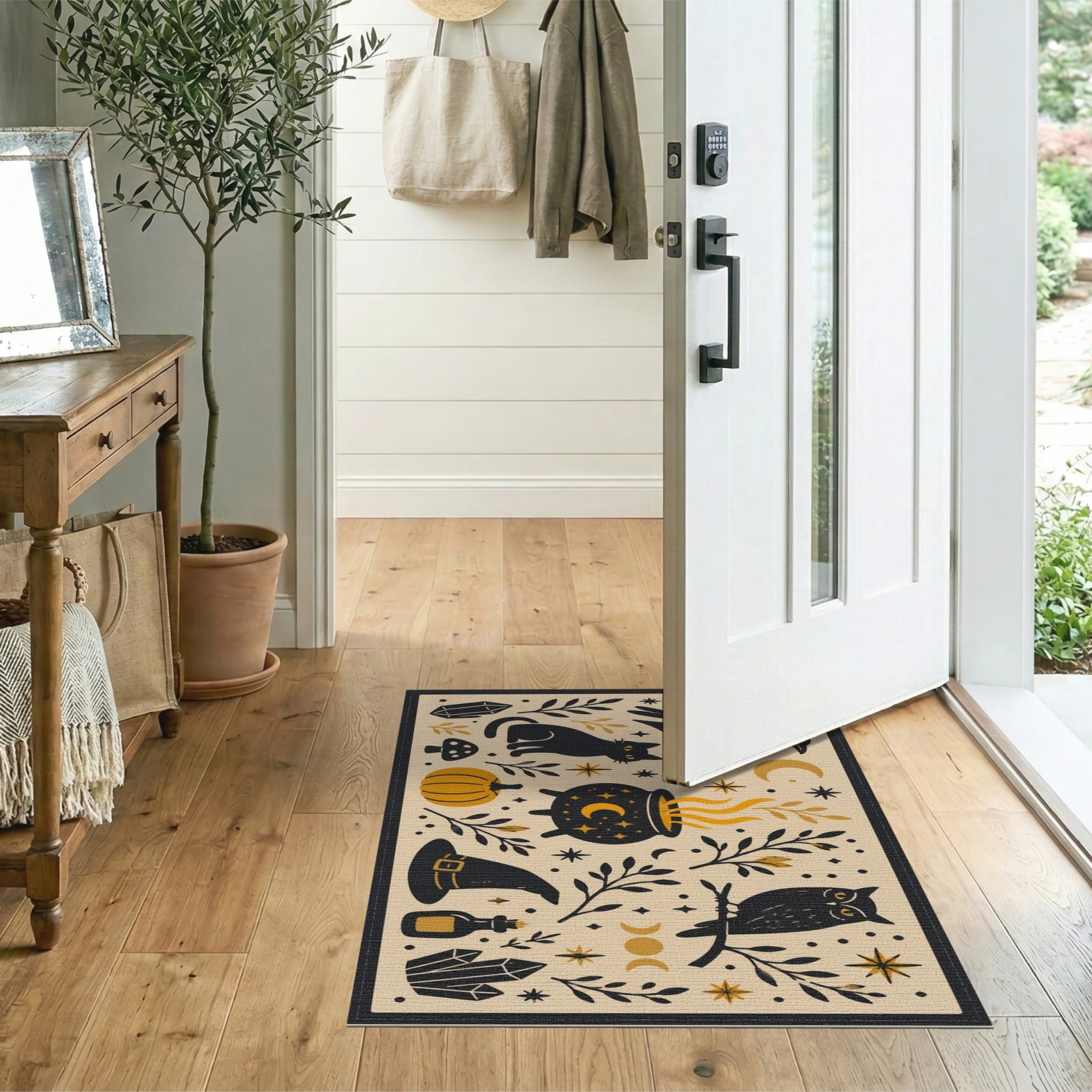 Beige Halloween Folk Mystic Area Rug