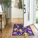 Vibrant Purple Yellow Iris Floral Area Rug