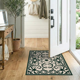 Elegant Black Floral on Beige Area Rug