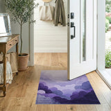 ODIKA Purple Cloud Abstract Washable Area Rug - Low Pile Non-Slip Living Room Decor