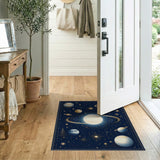 ODIKA Celestial Universe Washable Area Rug - Navy Blue Gold Vintage Planet Star Space Pattern