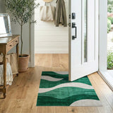 Wavy Green and Cream Abstract Area Rug