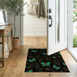 Teal Butterflies Golden Leaves Black Area Rug