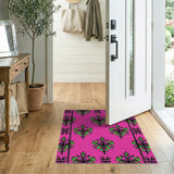 Hot Pink Green Floral Damask Area Rug