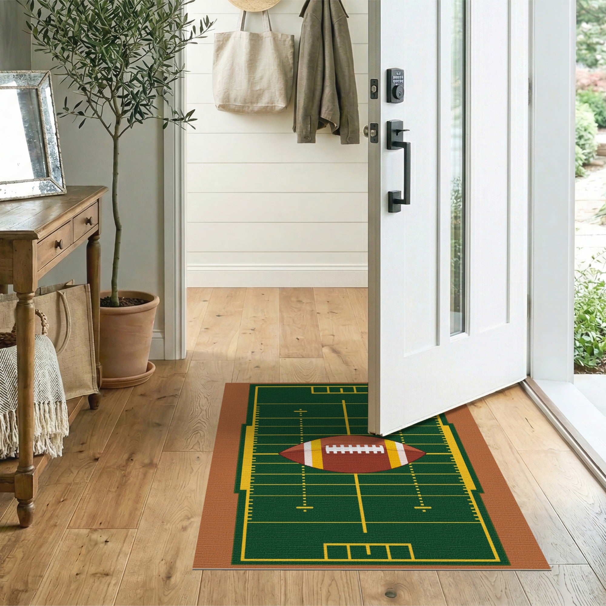 Multi-color and Patterns Football Field Area Rug with Centered Ball